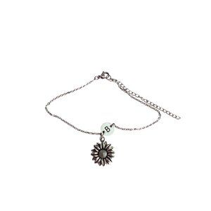 Sunflower Pendant Bracelet Anklet B Charm Silver Tone Flower Dangle Adj 10.5"